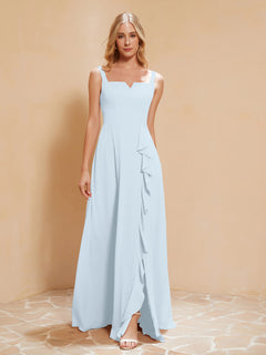 Square Neckline Ruffle Backless Chiffon A-line Dress Mist