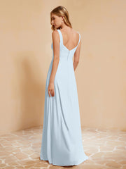 Square Neckline Ruffle Backless Chiffon A-line Dress Mist