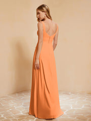 Square Neckline Ruffle Backless Chiffon A-line Dress Orange