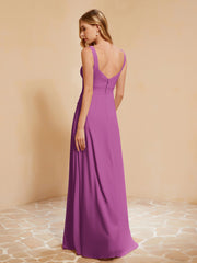 Square Neckline Ruffle Backless Chiffon A-line Dress Orchid Plus Size