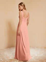 Square Neckline Ruffle Backless Chiffon A-line Dress Papaya