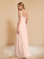 Square Neckline Ruffle Backless Chiffon A-line Dress Pearl Pink