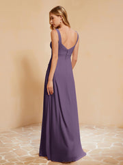Square Neckline Ruffle Backless Chiffon A-line Dress Plum