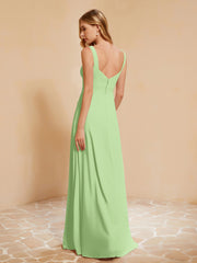 Square Neckline Ruffle Backless Chiffon A-line Dress Sage