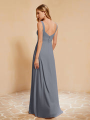 Square Neckline Ruffle Backless Chiffon A-line Dress Steel Grey Plus Size