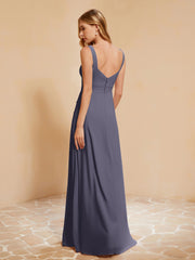 Square Neckline Ruffle Backless Chiffon A-line Dress Stormy