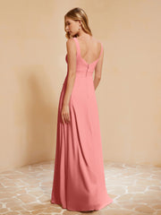 Square Neckline Ruffle Backless Chiffon A-line Dress Sunset