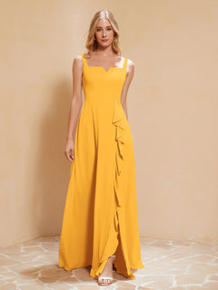 Square Neckline Ruffle Backless Chiffon A-line Dress Tangerine Plus Size