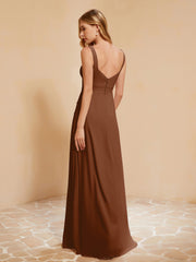 Square Neckline Ruffle Backless Chiffon A-line Dress Terracotta
