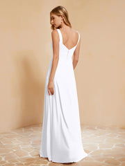 Square Neckline Ruffle Backless Chiffon A-line Dress White