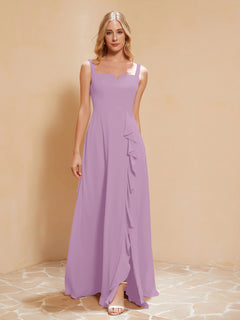 Square Neckline Ruffle Backless Chiffon A-line Dress Wisteria