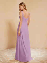 Square Neckline Ruffle Backless Chiffon A-line Dress Wisteria