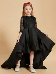 Long Sleeves Appliqued Asymmetrical Flower Girl Dresses