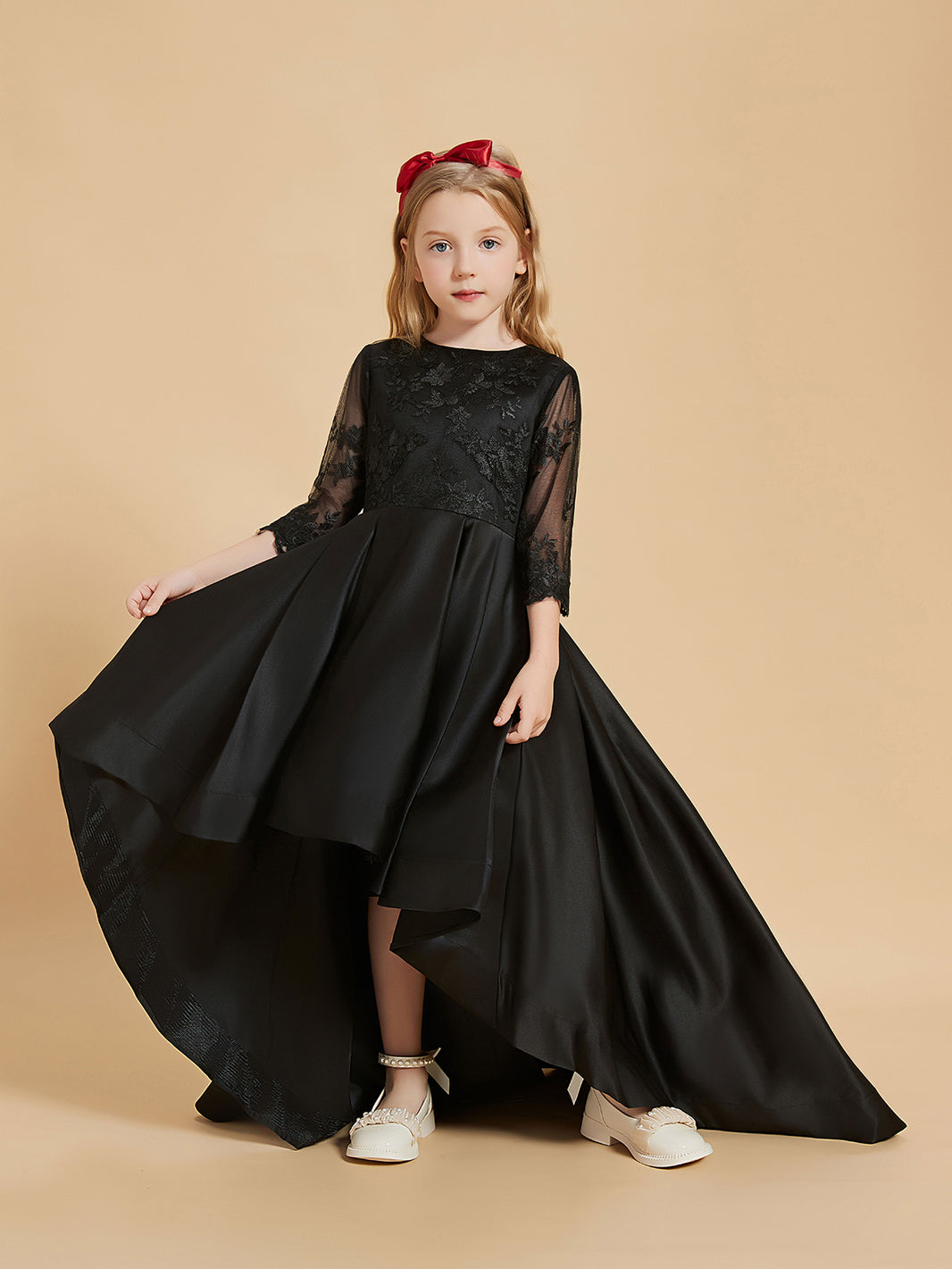 black flower girl dresses long sleeve BABARONI Flower Girl Dress