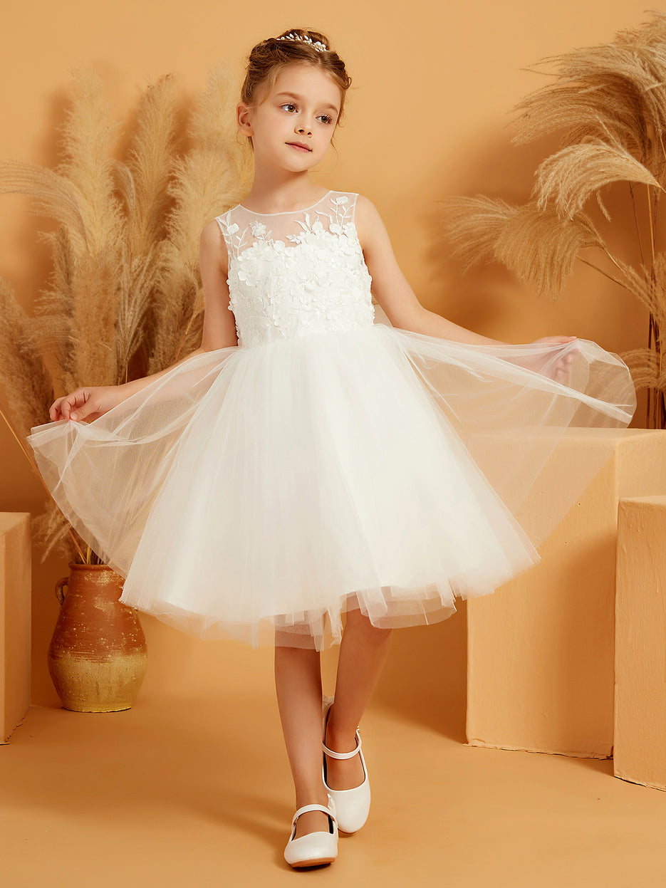 Long sleeves Floral Applique A-line Flower Girl Dress Terracotta