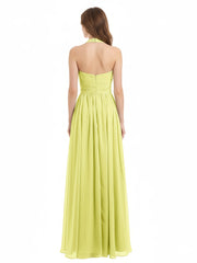 Halter Chiffon Full Length Dress with Flowers-Daffodil
