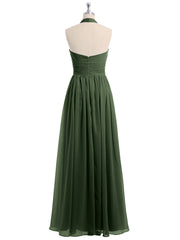 Halter Chiffon Full Length Dress with Flowers-Olive Green Plus Size