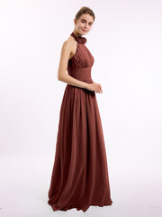 Halter Chiffon Full Length Dress with Flowers-Terracotta Plus Size