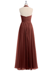 Halter Chiffon Full Length Dress with Flowers-Terracotta Plus Size