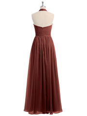 Halter Chiffon Full Length Dress with Flowers-Terracotta