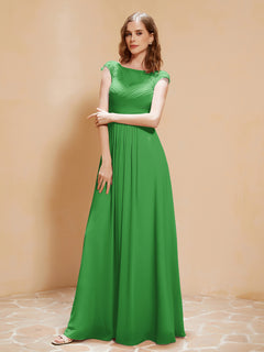 Illusion Neck Cap Sleeve Chiffon Lace Dress Green