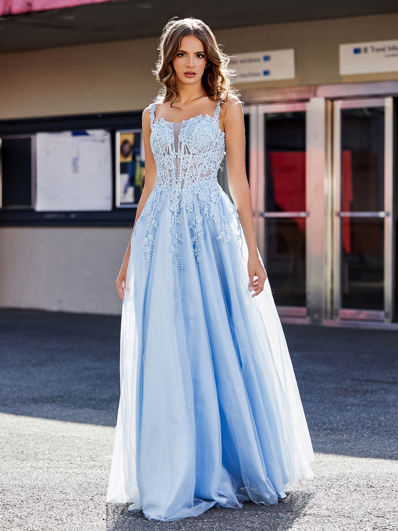 BABARONI BABARONI Tulle Pool Prom Dresses A-line Square Appliqued Lace Ruched Zipper, Pool / US0 BABARONI BABARONI Tulle Pool Prom Dresses A-line Square Appliqued Lace Ruched Zipper, Pool / US0