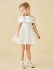 Off-the-shoulder Mini Flower Girl Dress with Bow