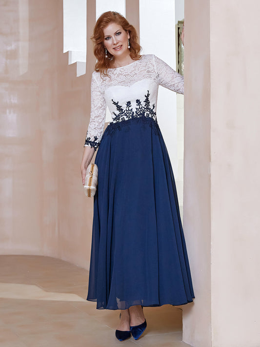 Illusion Neck Gowns with Lace Bodice Dark Navy main image 1