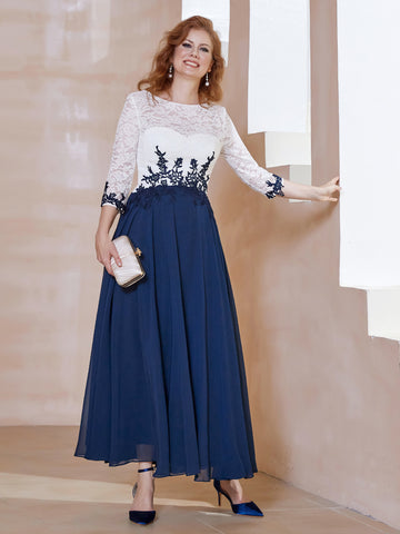 Illusion Neck Chiffon and Lace Short Dress Dark Navy Plus Size