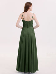 Spaghetti Strap Chiffon Dress with V Neck-Olive Green