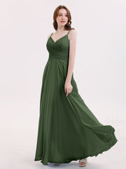 Spaghetti Strap Chiffon Dress with V Neck-Olive Green Plus Size