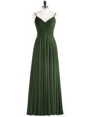 Spaghetti Strap Chiffon Dress with V Neck-Olive Green Plus Size