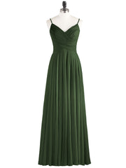 Spaghetti Strap Chiffon Dress with V Neck-Olive Green