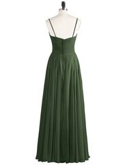 Spaghetti Strap Chiffon Dress with V Neck-Olive Green