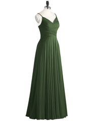 Spaghetti Strap Chiffon Dress with V Neck-Olive Green Plus Size