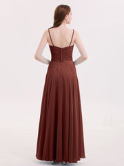 Spaghetti Strap Chiffon Dress with V Neck-Terracotta Plus Size