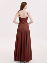 Spaghetti Strap Chiffon Dress with V Neck-Terracotta