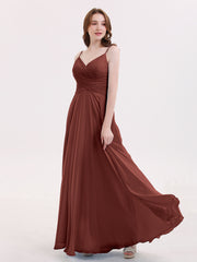 Spaghetti Strap Chiffon Dress with V Neck-Terracotta Plus Size