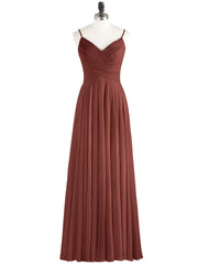 Spaghetti Strap Chiffon Dress with V Neck-Terracotta