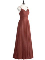 Spaghetti Strap Chiffon Dress with V Neck-Terracotta Plus Size