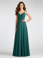 Spaghetti Strap Chiffon Dress with V Neck-Peacock