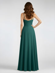 Spaghetti Strap Chiffon Dress with V Neck-Peacock