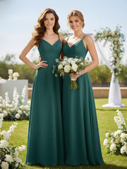 Spaghetti Strap Chiffon Dress with V Neck-Peacock