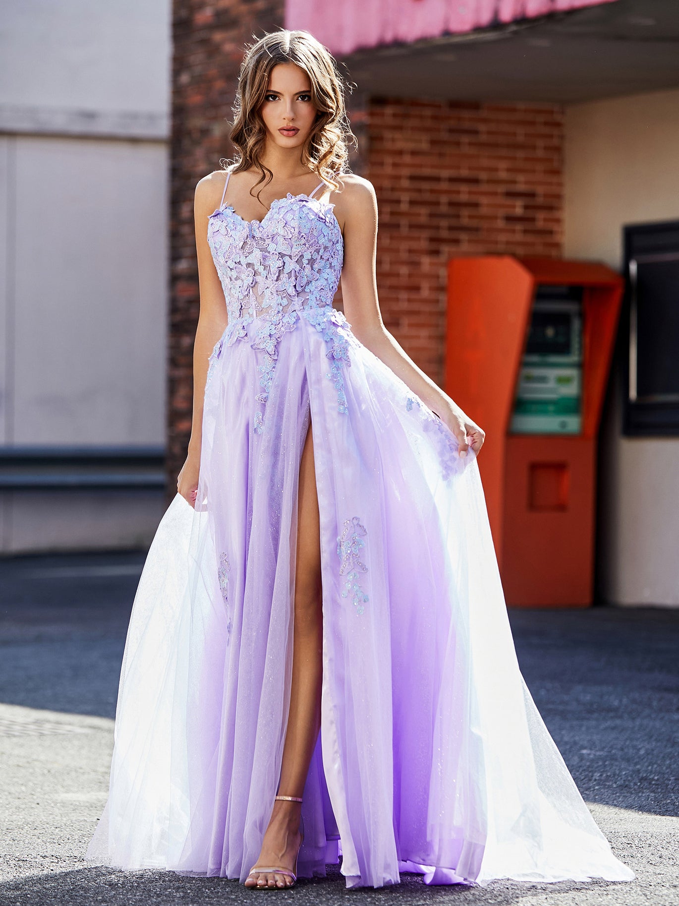 BABARONI BABARONI Tulle Lilac Prom Dresses A-line Spaghetti Straps Appliqued Beaded Ruched With Slit, Lilac / US0 BABARONI BABARONI Tulle Lilac Prom Dresses A-line Spaghetti Straps Appliqued Beaded Ruched With Slit, Lilac / US0