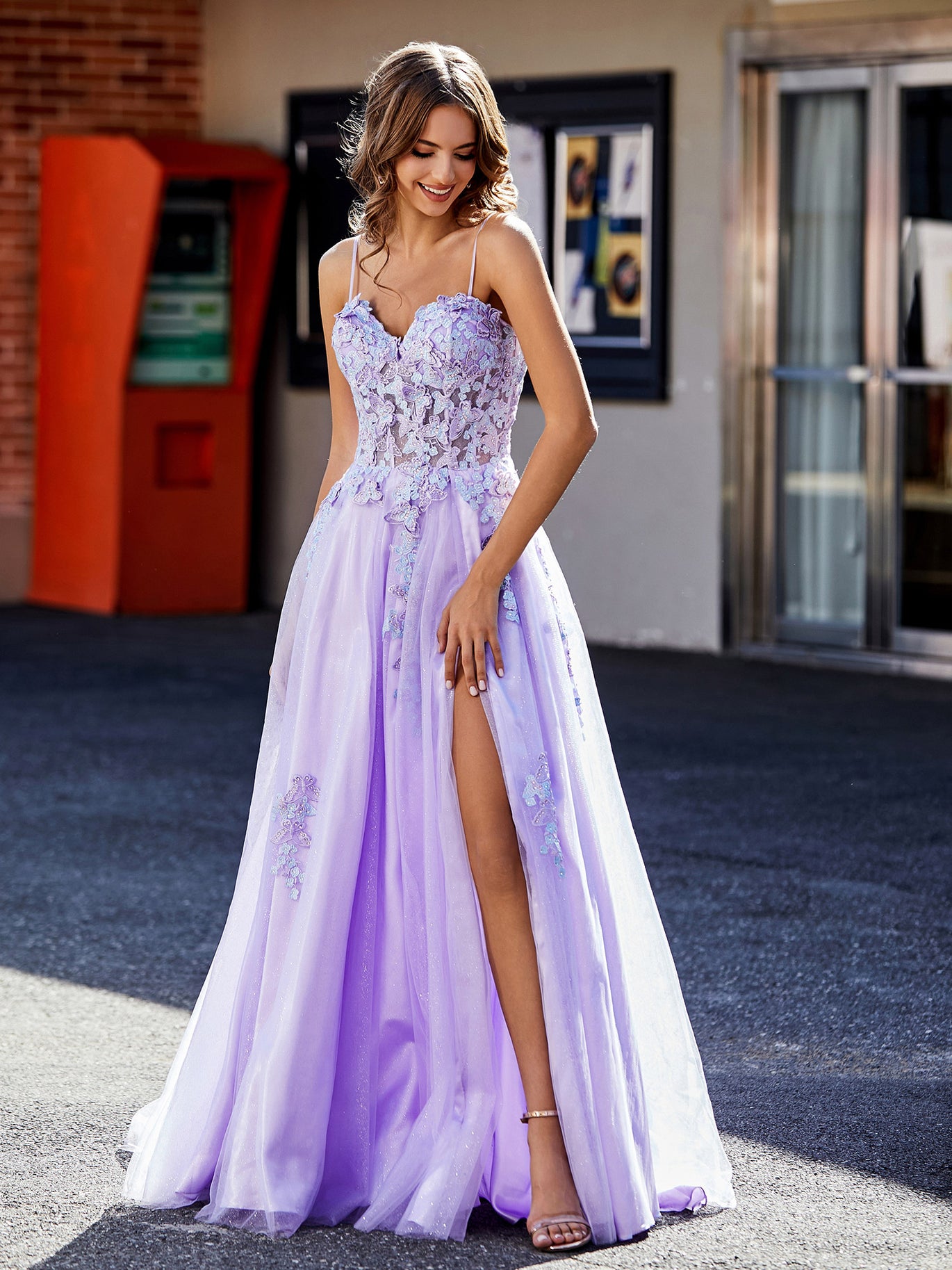 slim fit dress slacks BABARONI Tulle Lilac Prom Dresses A-line Spaghetti Straps Appliqued Beaded  Ruched With Slit
