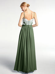 Spaghetti Strap Front Slit Dress with Ivory Lace-Olive Green Plus Size