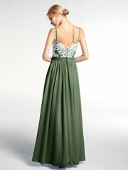 Spaghetti Strap Front Slit Dress with Ivory Lace-Olive Green