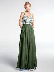 Spaghetti Strap Front Slit Dress with Ivory Lace-Olive Green Plus Size