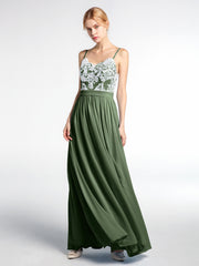 Spaghetti Strap Front Slit Dress with Ivory Lace-Olive Green Plus Size