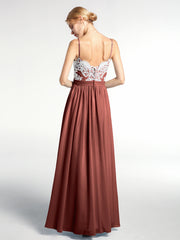 Spaghetti Strap Front Slit Dress with Ivory Lace-Terracotta